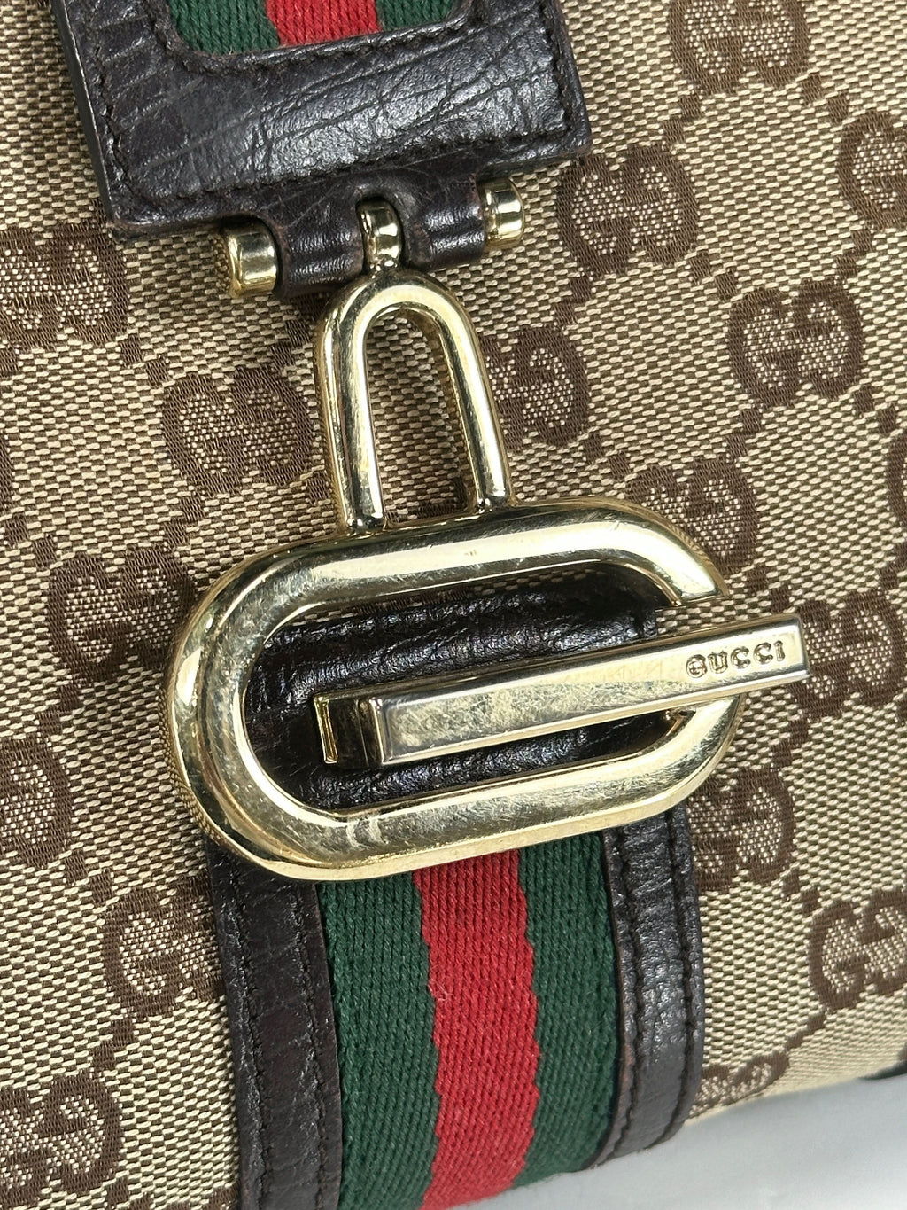 GUCCI Vintage Brown Monogram Web Junco Shoulder Bag