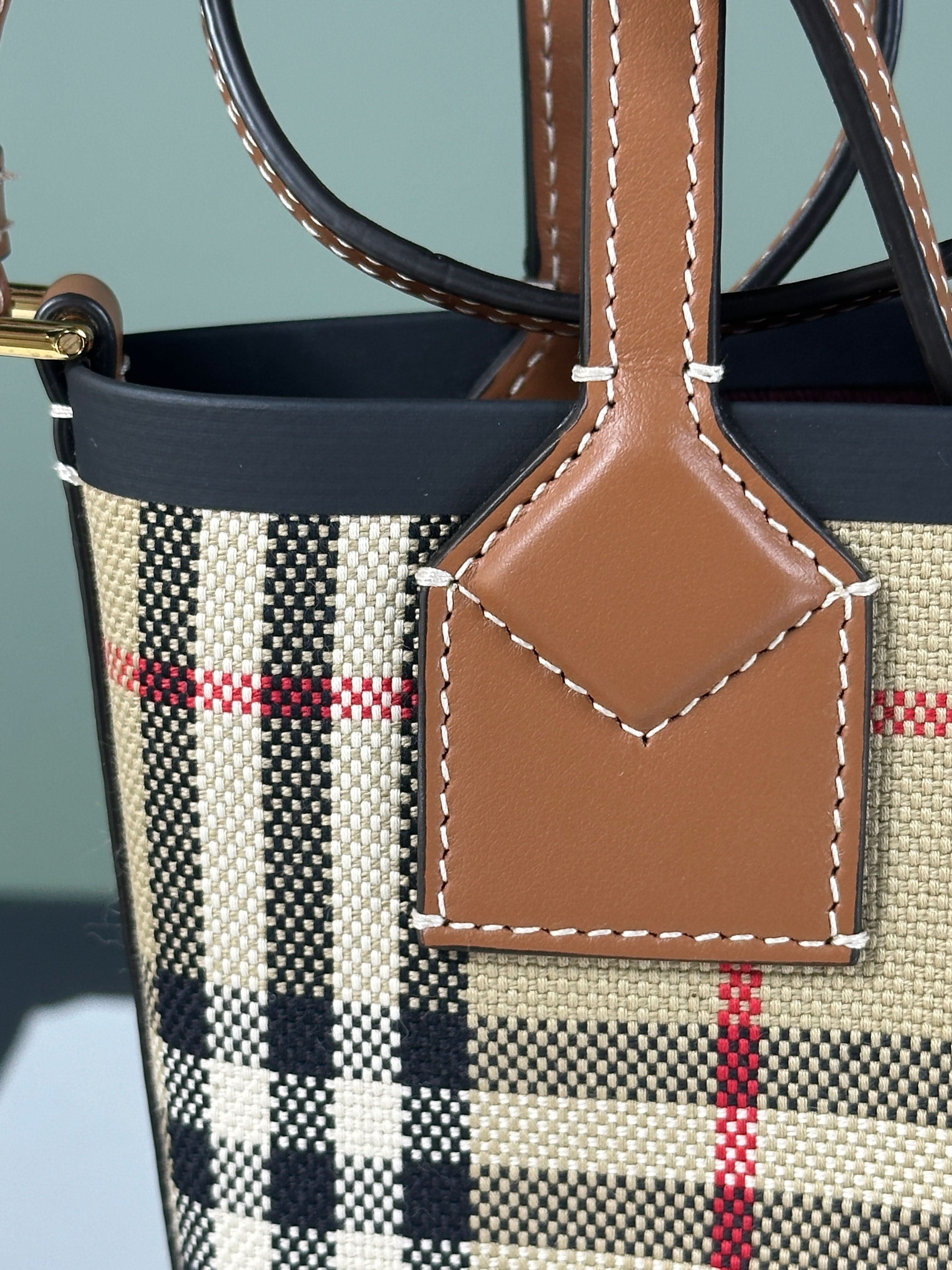 Burberry London Beige Checked Mini Tote Bag One Size