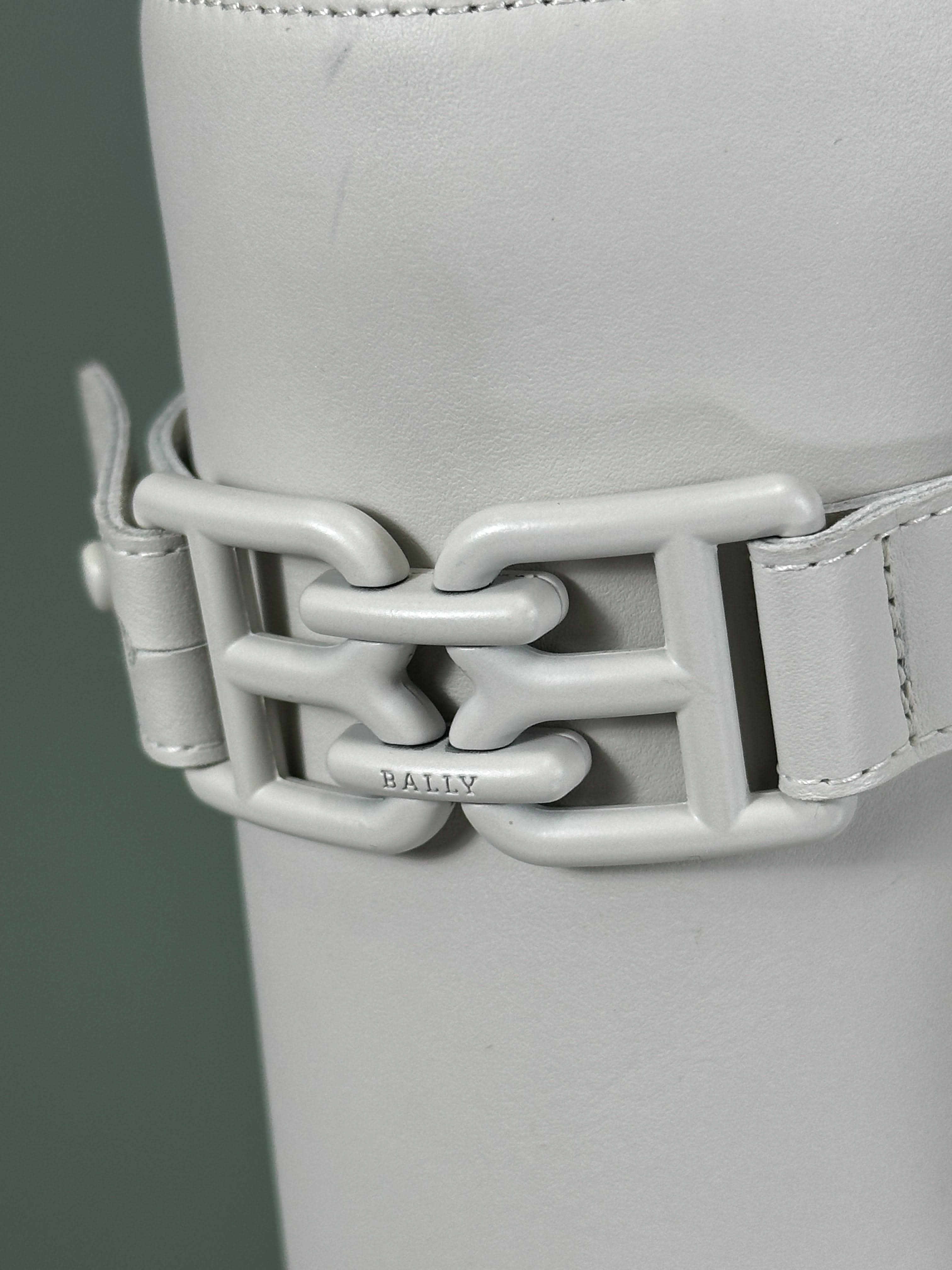 BALLY Gaila Grey White Calf Leather Knee High Boots UK 4 EU 37 👠