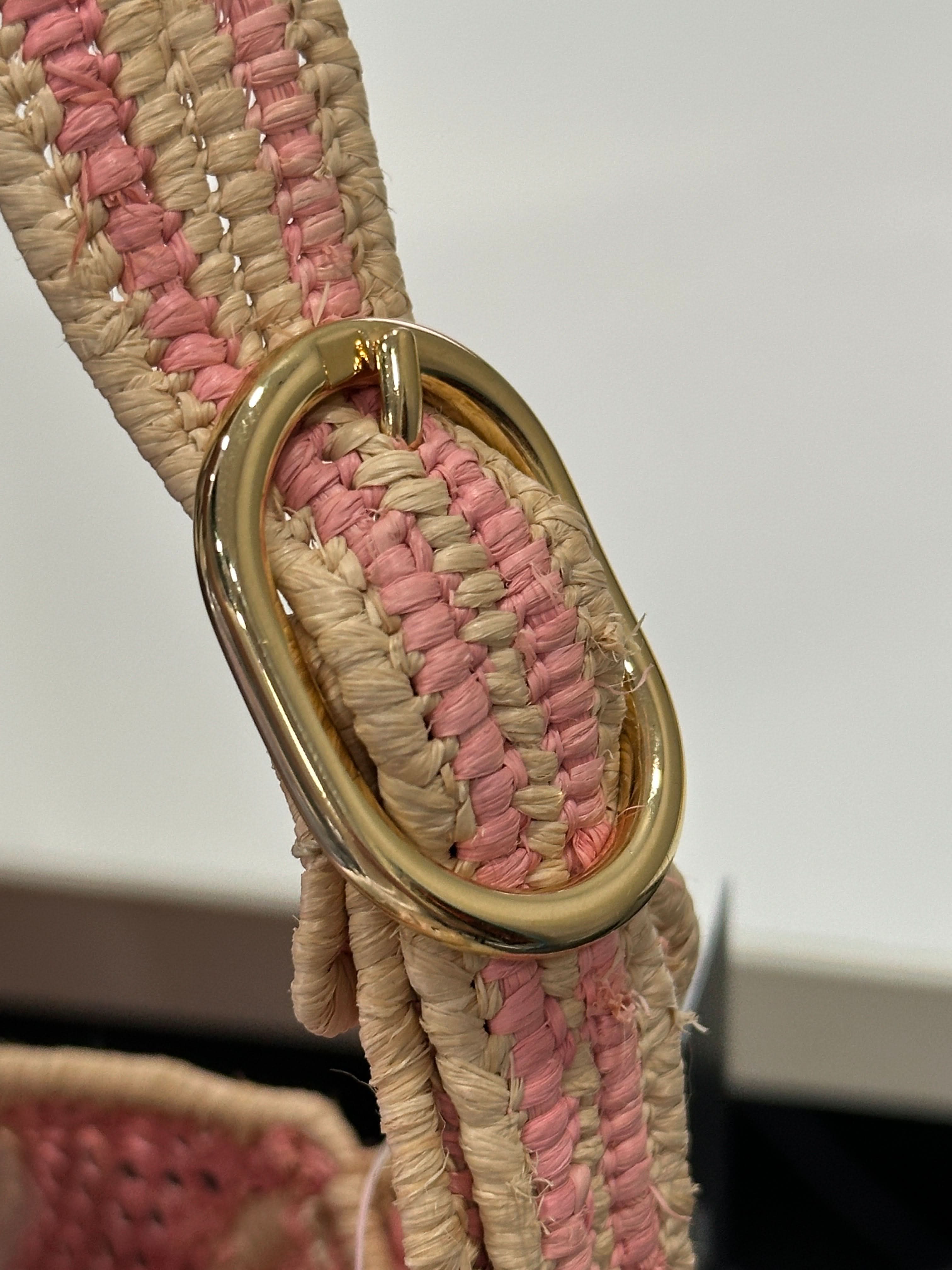 Gucci Raffia Woven Striped Small Jackie 1961 Hobo Pink / Natural Shoulder / crossbody bag