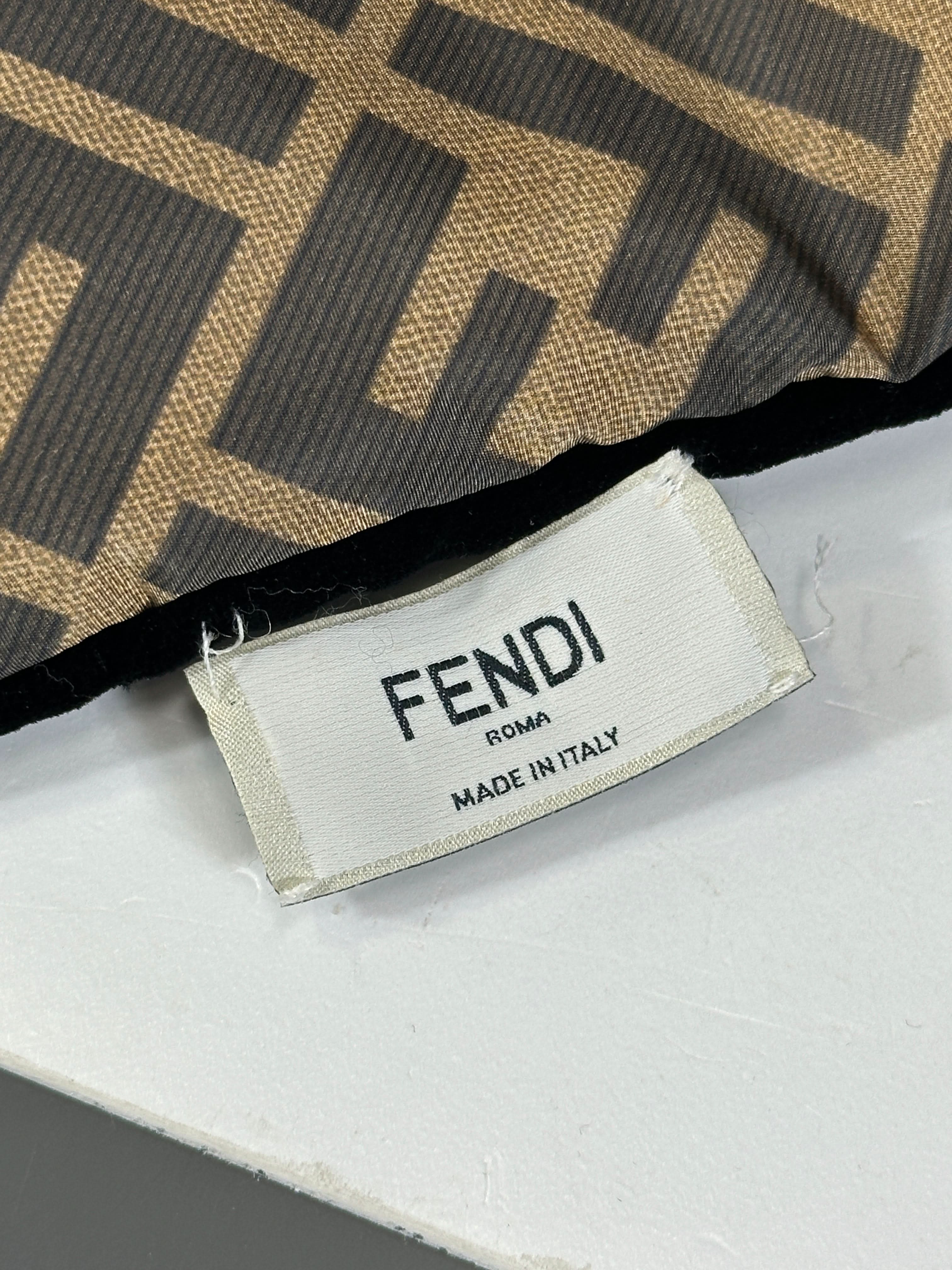 Fendi Brown F Logo Padded Velvet Lined Scarf.