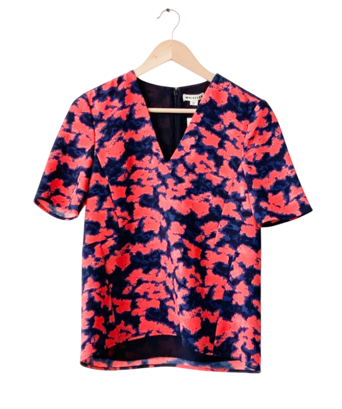 Whistles Red Megan Blotted Floral Crepe Top UK 6