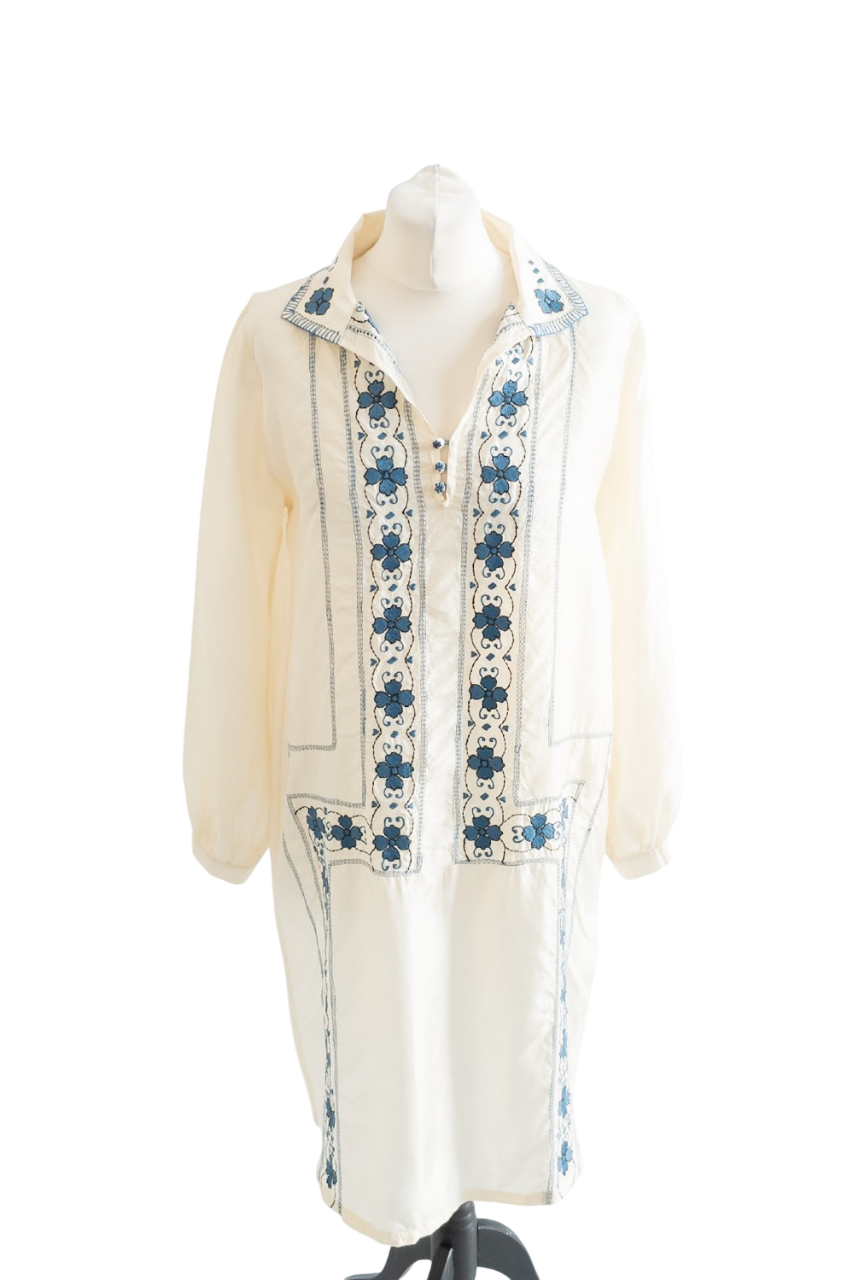 Toast Cream Silk Embroidered Tunic Dress UK 12