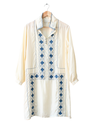 Toast Cream Silk Embroidered Tunic Dress UK 12