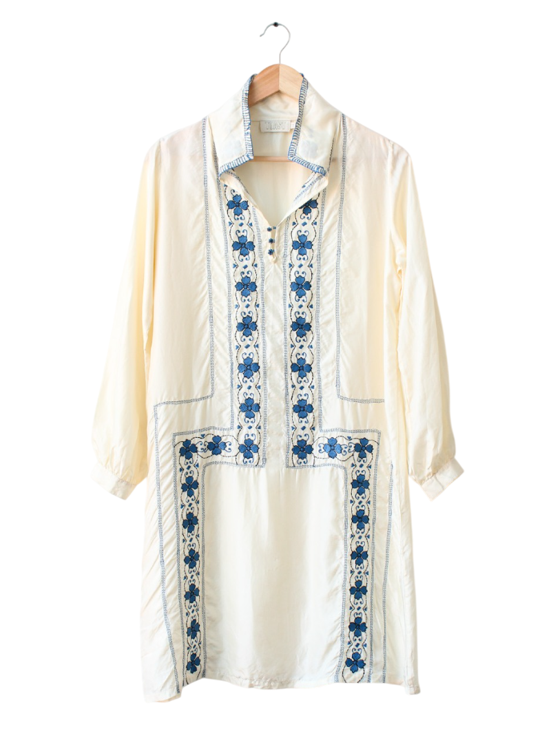 Toast Cream Silk Embroidered Tunic Dress UK 12