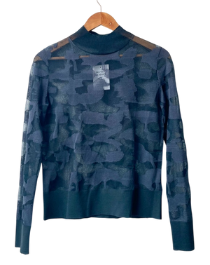 cos Blue Abstract Art Detail Sheer Roll-Neck JumperUK XS