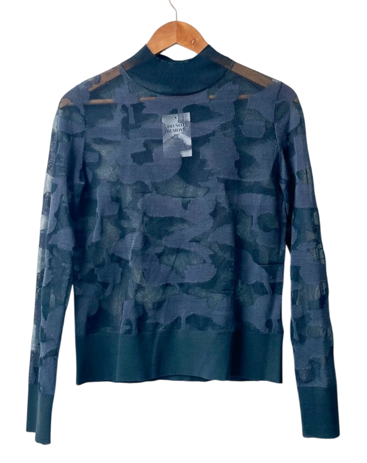 cos Blue Abstract Art Detail Sheer Roll-Neck JumperUK XS