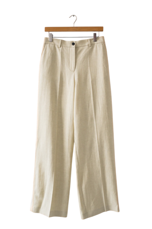 SUNSPEL Beige Luxury Linen Blend Wide Leg Trousers UK XS