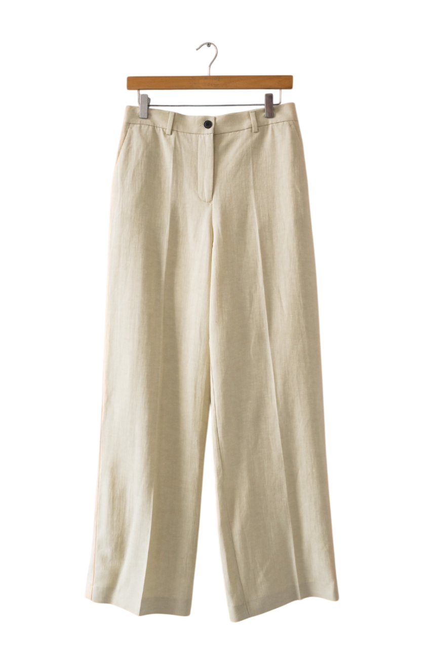 SUNSPEL Beige Luxury Linen Blend Wide Leg Trousers UK XS