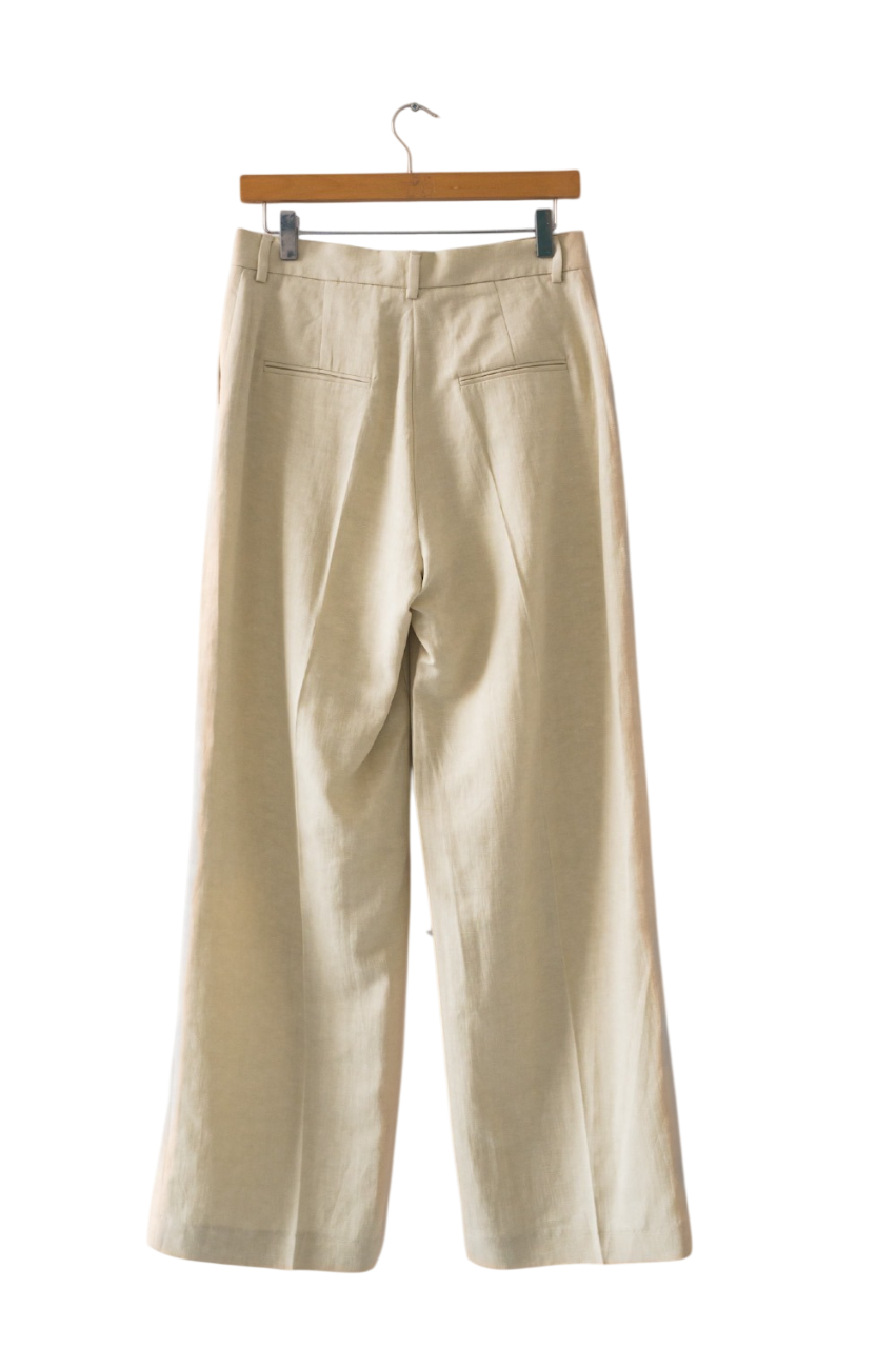 SUNSPEL Beige Luxury Linen Blend Wide Leg Trousers UK XS