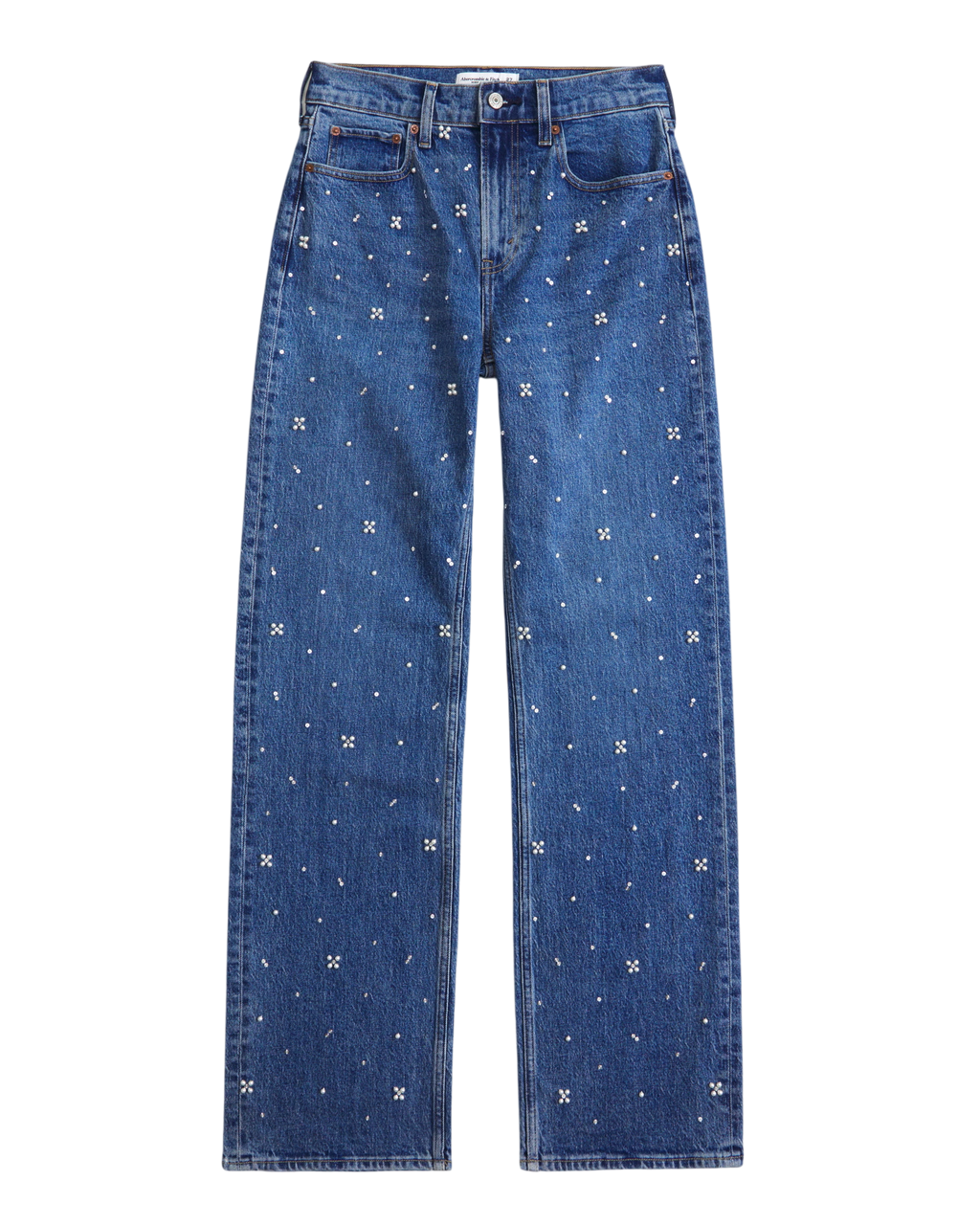 ABERCROMBIE & FITCH Blue High Rise 90s Relaxed Pearl Embellished Jeans - Long Length W25