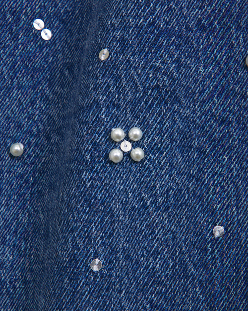 ABERCROMBIE & FITCH Blue High Rise 90s Relaxed Pearl Embellished Jeans - Long Length W25