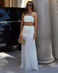 MESHKI 2-PIECE Cream Crop top & Pleated Hem Maxi Skirt Set UK XS