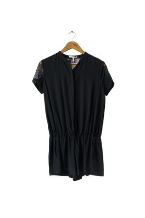 Maje Black Silk & Lace Short Sleeved Jumpsuit UK 6