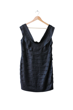Amanda Wakeley Black Tiered Satin Dress UK 12