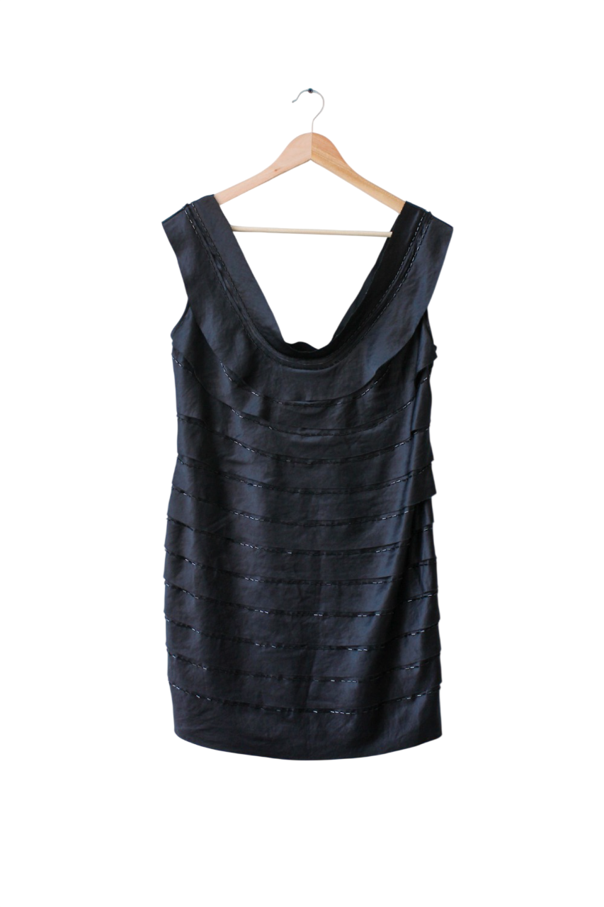 Amanda Wakeley Black Tiered Satin Dress UK 12