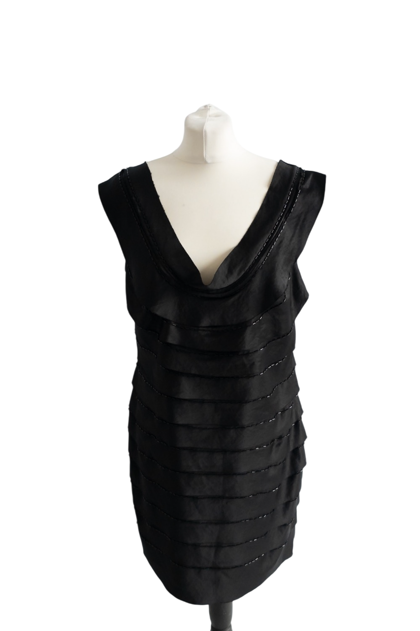 Amanda Wakeley Black Tiered Satin Dress UK 12