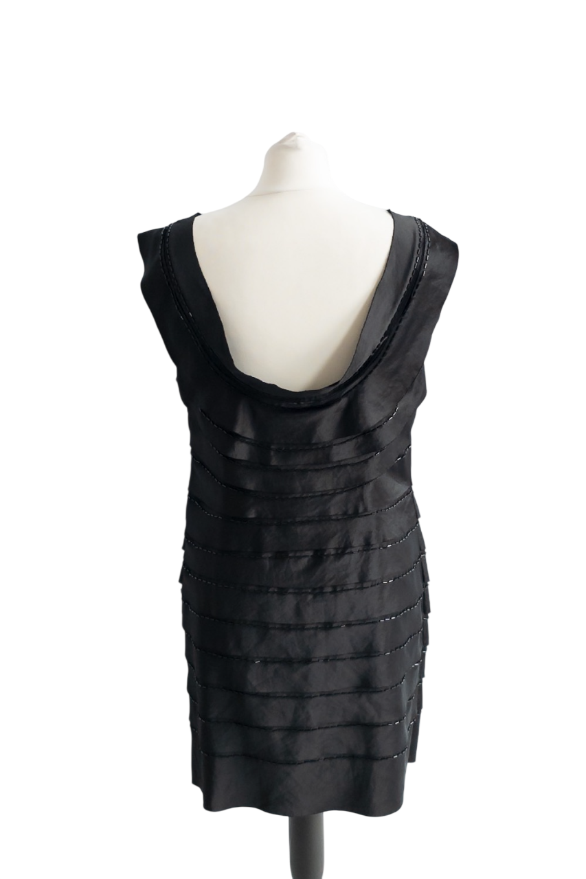 Amanda Wakeley Black Tiered Satin Dress UK 12