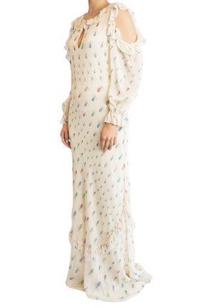Vilshenko Cream Silk Chiffon Firefly Print Maxi Dress UK 10