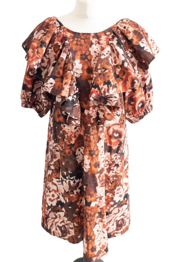 Damson Madder Rust Brown Goldie Frill Dress UK 16