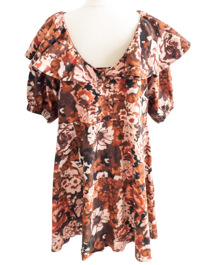 Damson Madder Rust Brown Goldie Frill Dress UK 16