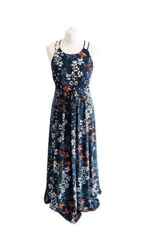 Whistles Blue Silk Maxi Floral Dress UK 10