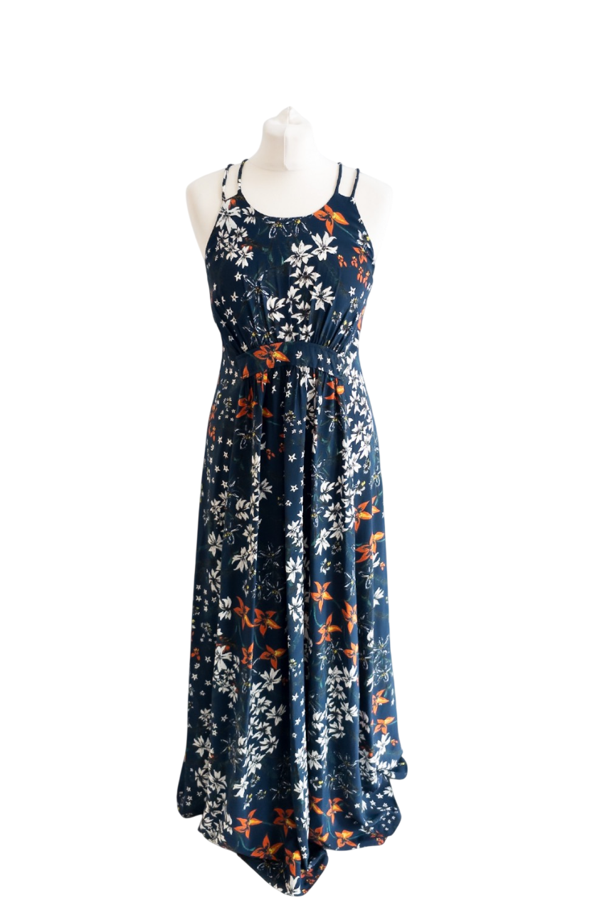 Whistles Blue Silk Maxi Floral Dress UK 10