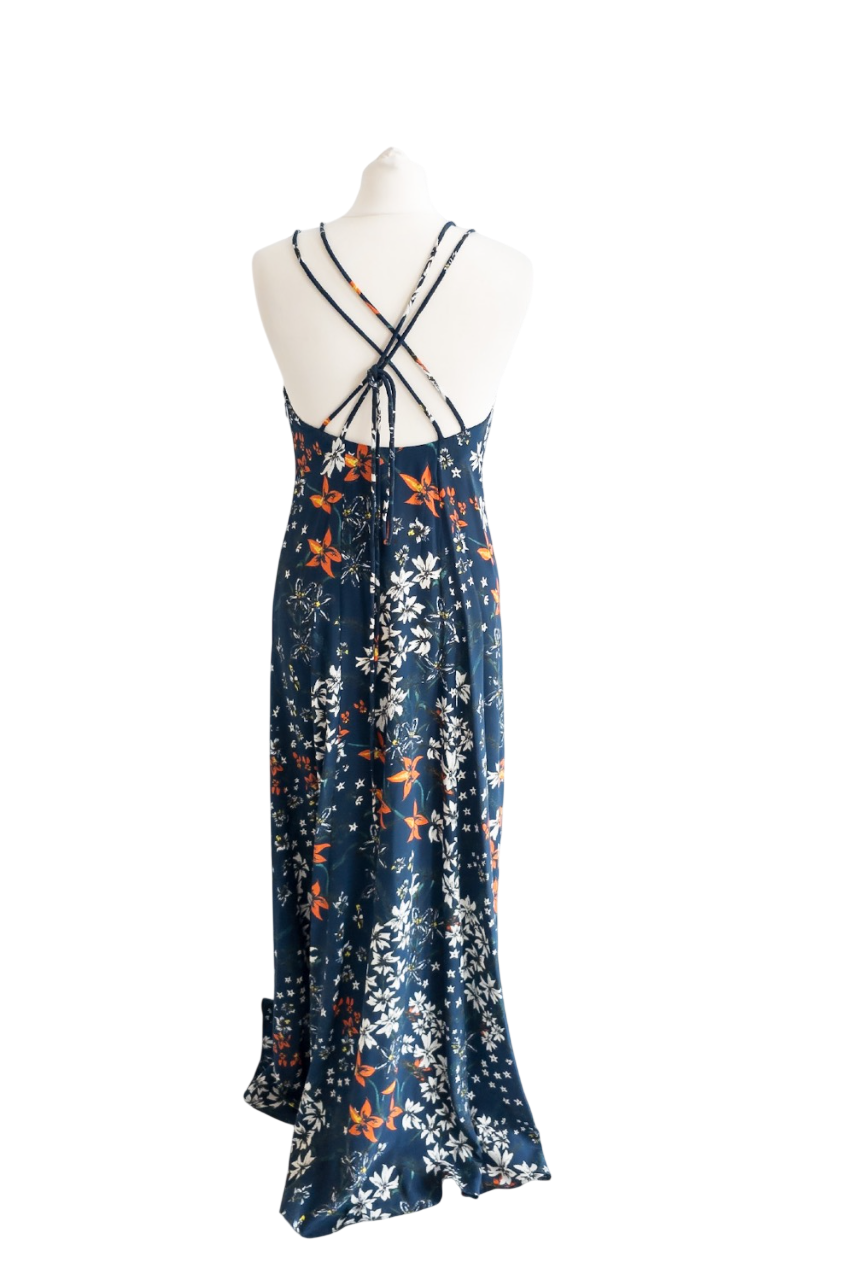 Whistles Blue Silk Maxi Floral Dress UK 10