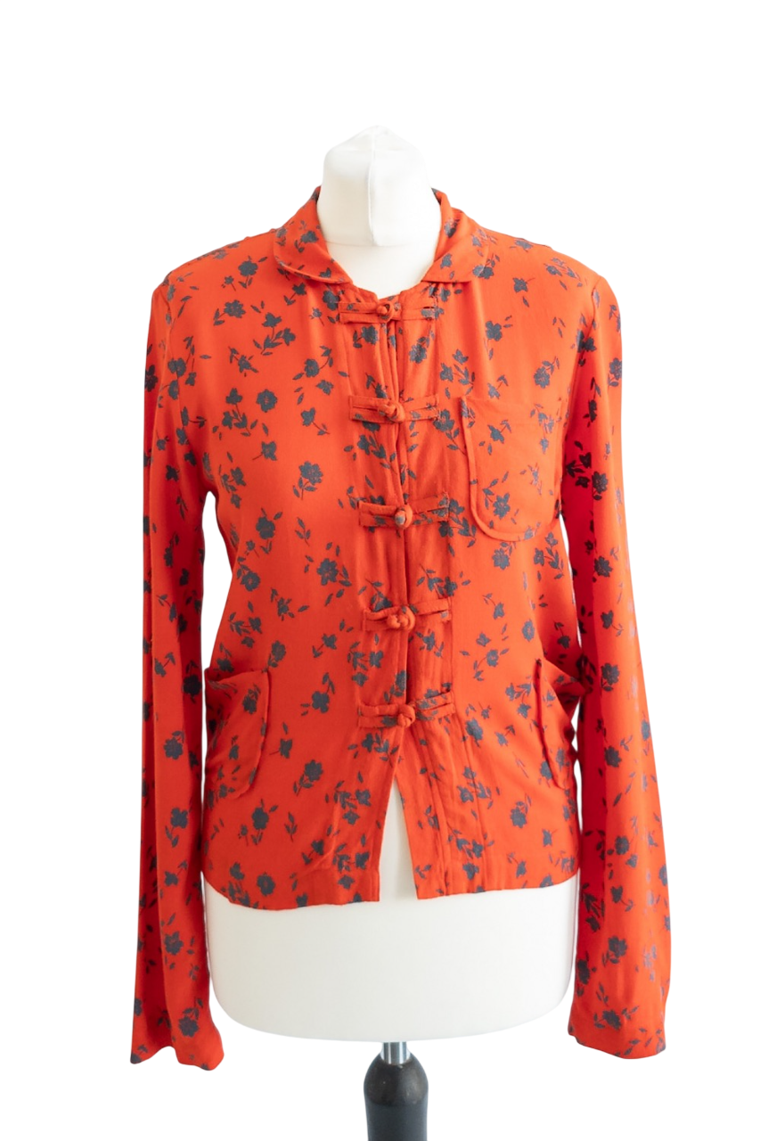 Leon & Harper Red Floral Long Sleeved Blouse UK XS
