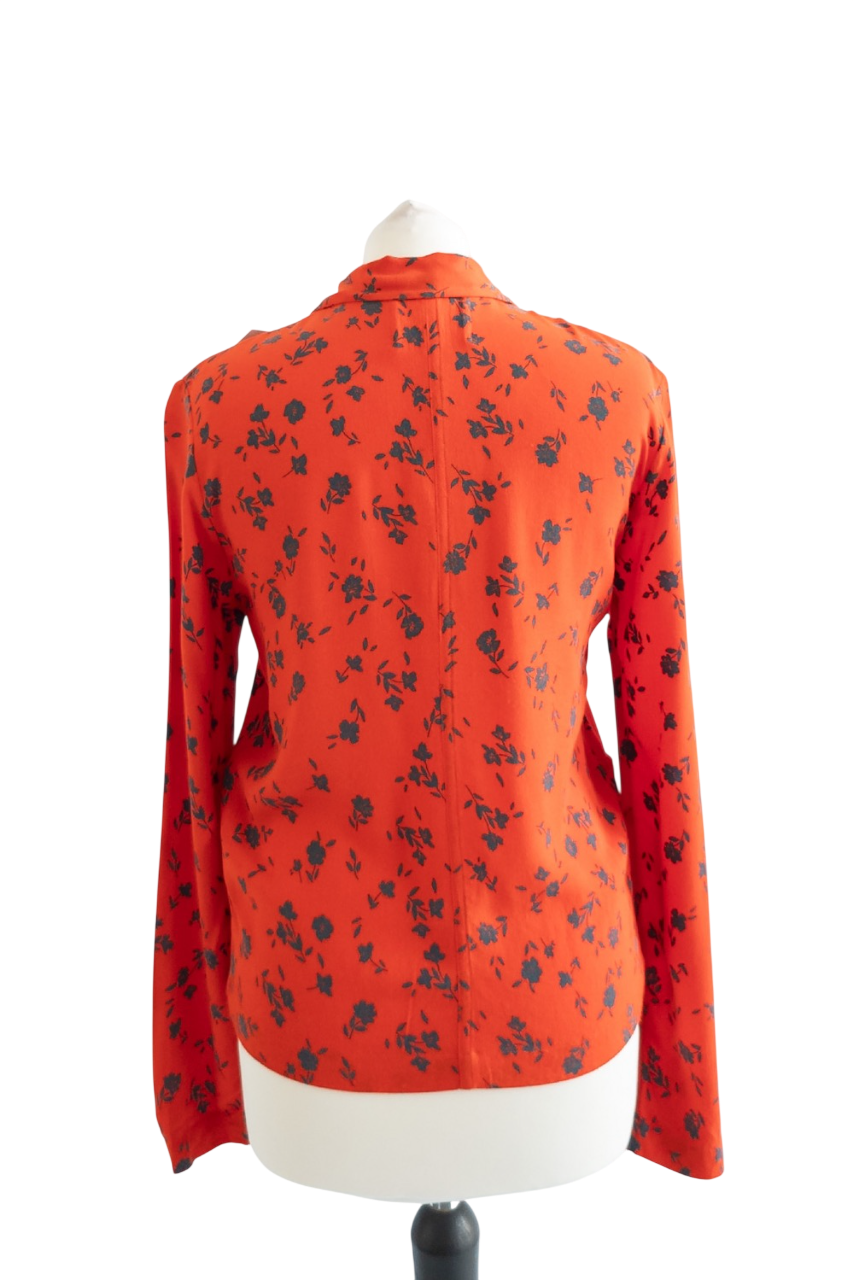 Leon & Harper Red Floral Long Sleeved Blouse UK XS