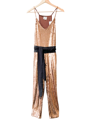REISS Metallic Copper 1971 Sequin Jumpsuit UK 6