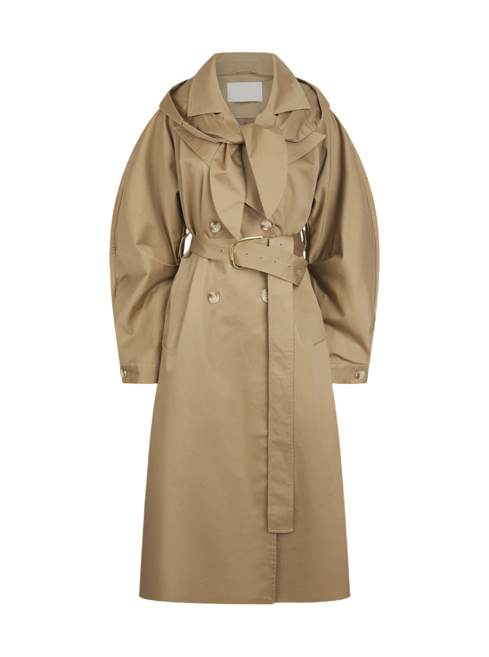 MAEBE Beige Sloan Hooded Gabardine Trench Coat UK M/L