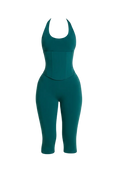 Mars the Label The Sandra Corset Waist Capri Jumpsuit In Teal Green UK 18