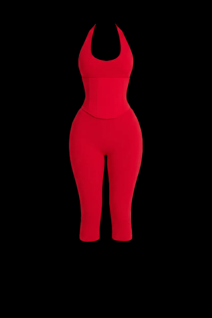 Mars the Label The Sandra Corset Waist Capri Jumpsuit In Bright Red UK 16
