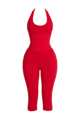 Mars the Label The Sandra Corset Waist Capri Jumpsuit In Bright Red UK 16