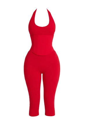 Mars the Label The Sandra Corset Waist Capri Jumpsuit In Bright Red UK 16