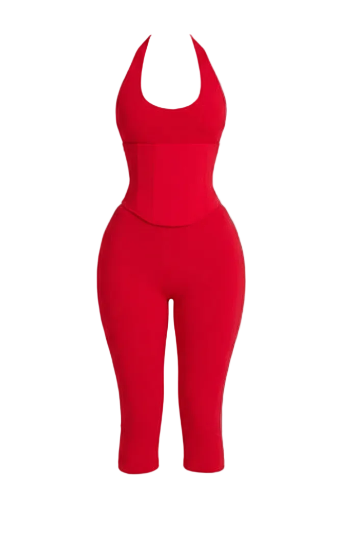 Mars the Label The Sandra Corset Waist Capri Jumpsuit In Bright Red UK 16