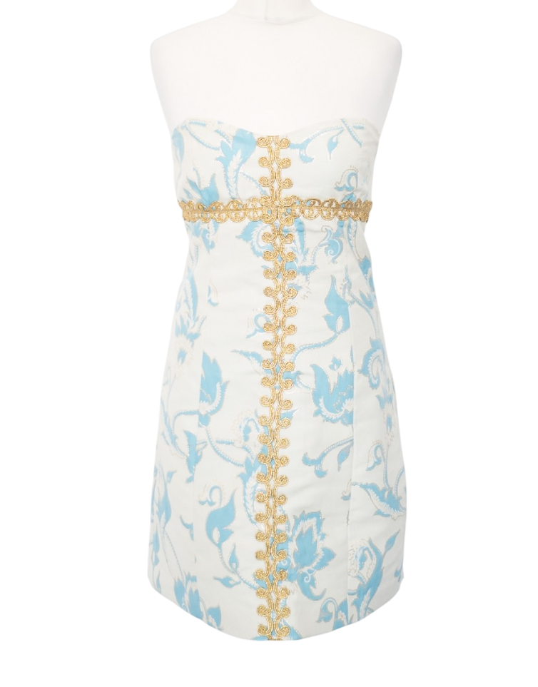 TIBI New York White / Turquoise Brocade Embellished Mini Dress Us6 UK 10