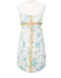 TIBI New York White / Turquoise Brocade Embellished Mini Dress Us6 UK 10
