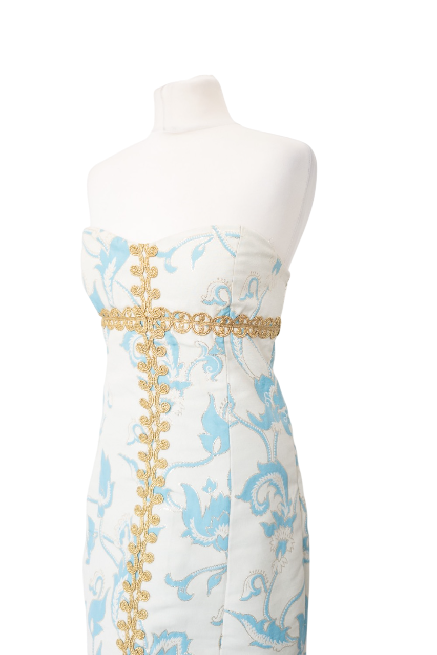 TIBI New York White / Turquoise Brocade Embellished Mini Dress Us6 UK 10