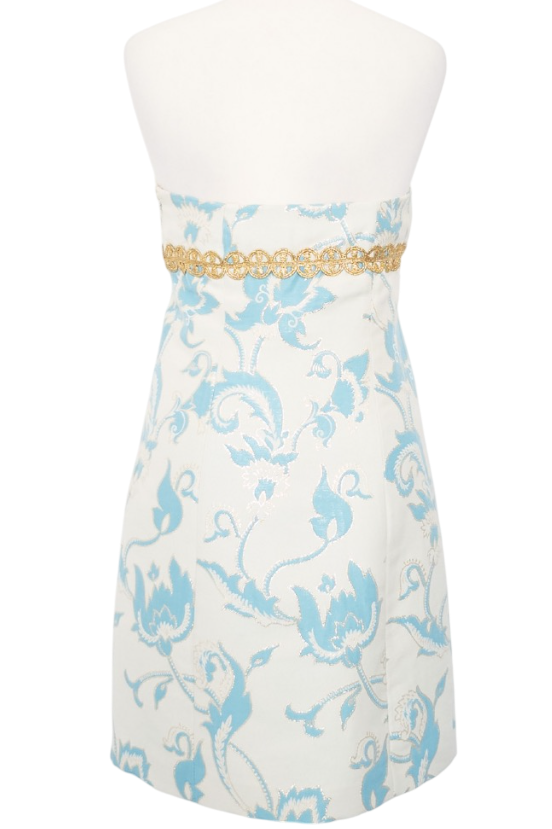 TIBI New York White / Turquoise Brocade Embellished Mini Dress Us6 UK 10