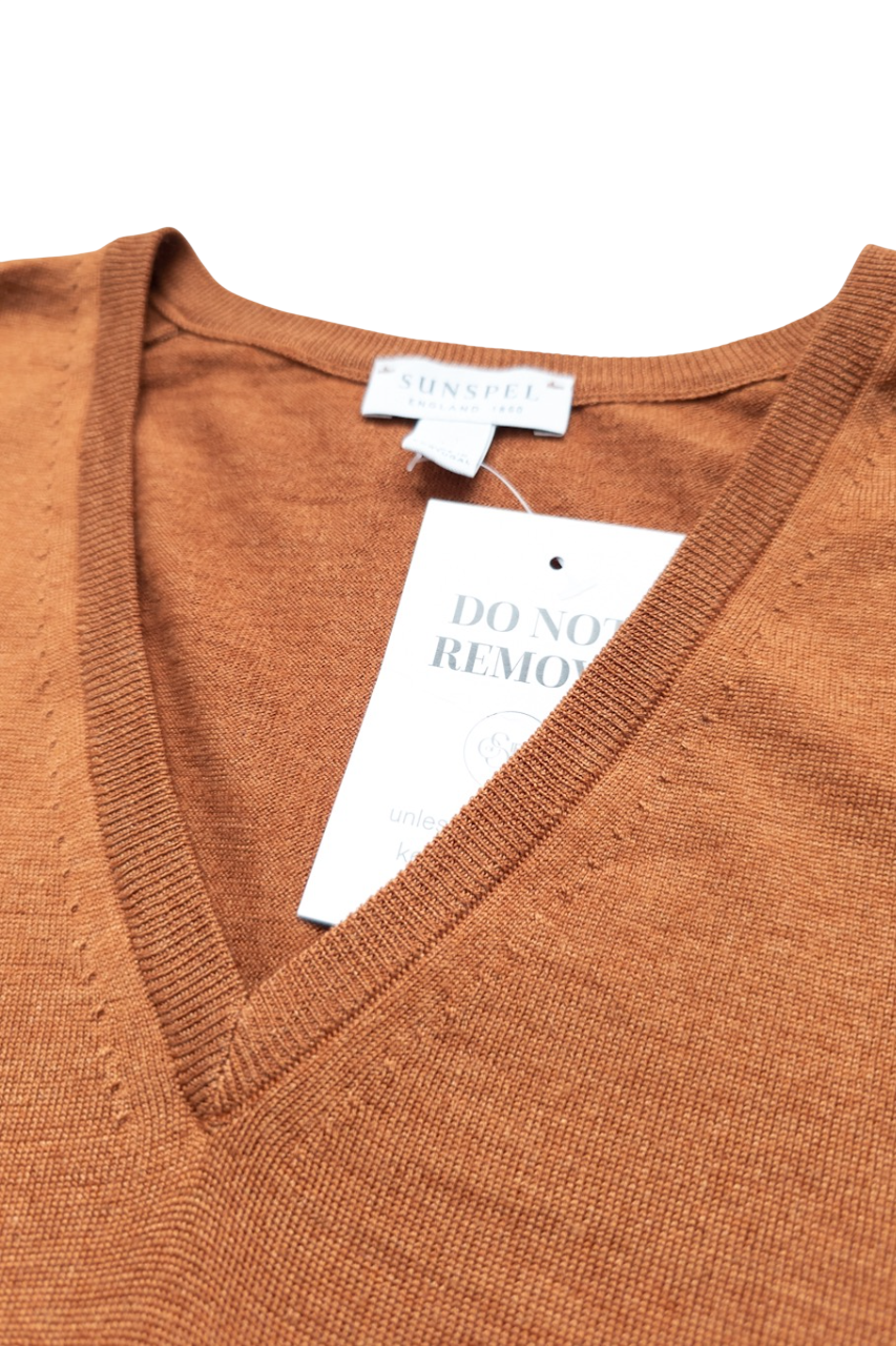 SUNSPEL Rust Brown Luxury Merino Wool & Silk Blend Jumper UK S