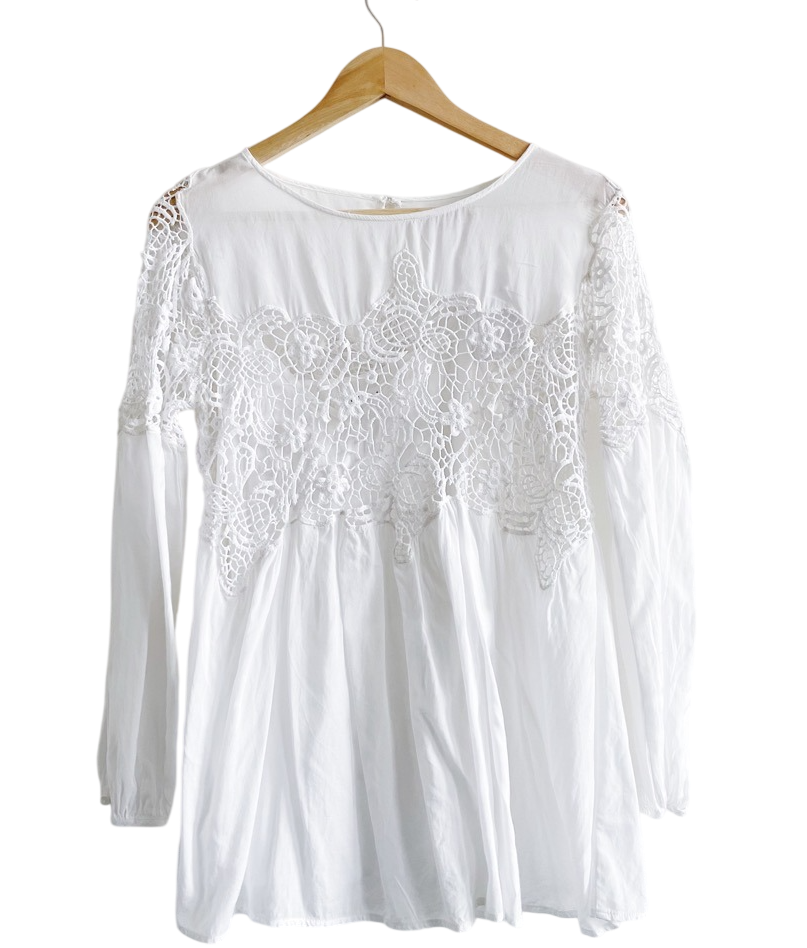 Velvet by Graham & Spencer White Guipure Lace Insert Blouse UK S