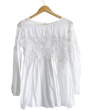 Velvet by Graham & Spencer White Guipure Lace Insert Blouse UK S