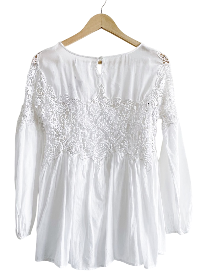 Velvet by Graham & Spencer White Guipure Lace Insert Blouse UK S