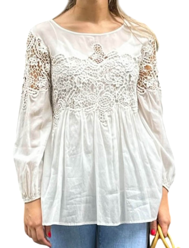 Velvet by Graham & Spencer White Guipure Lace Insert Blouse UK S