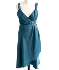 AMANDA WAKELEY Elements Green Jewelled Detail Satin Wrap Dress UK 10
