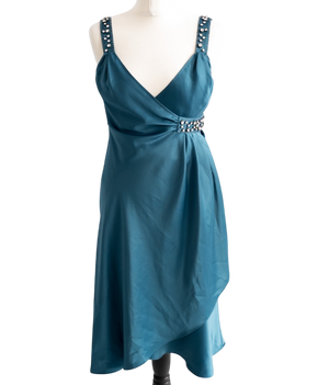 AMANDA WAKELEY Elements Green Jewelled Detail Satin Wrap Dress UK 10