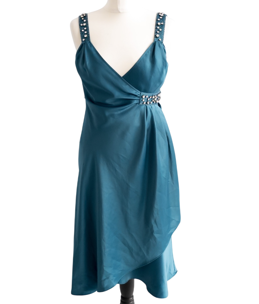 AMANDA WAKELEY Elements Green Jewelled Detail Satin Wrap Dress UK 10