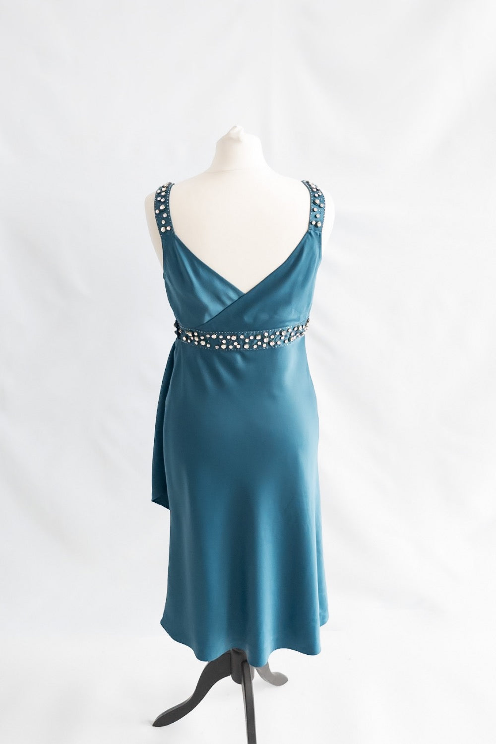 AMANDA WAKELEY Elements Green Jewelled Detail Satin Wrap Dress UK 10